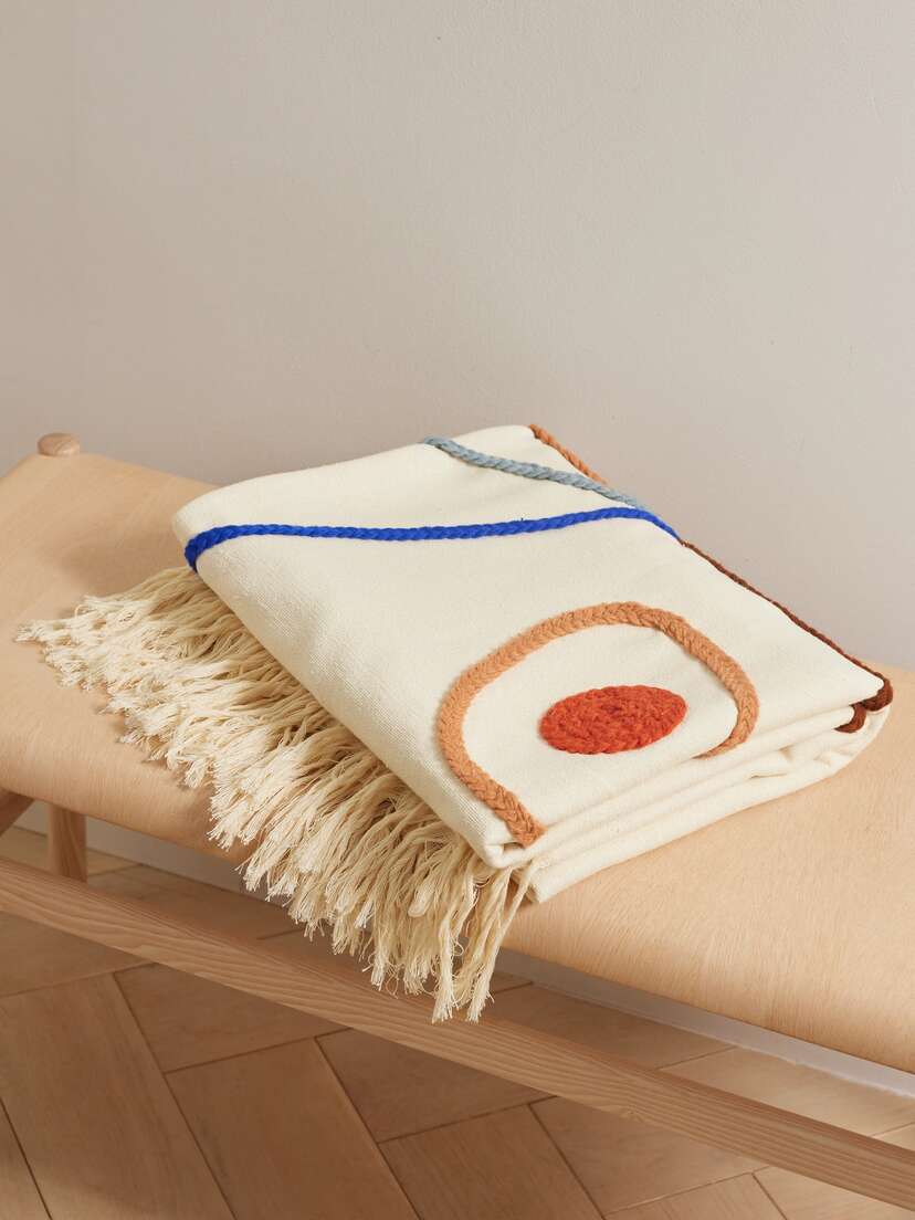 LRNCE L'amour Fringed Embroidered Cotton Throw