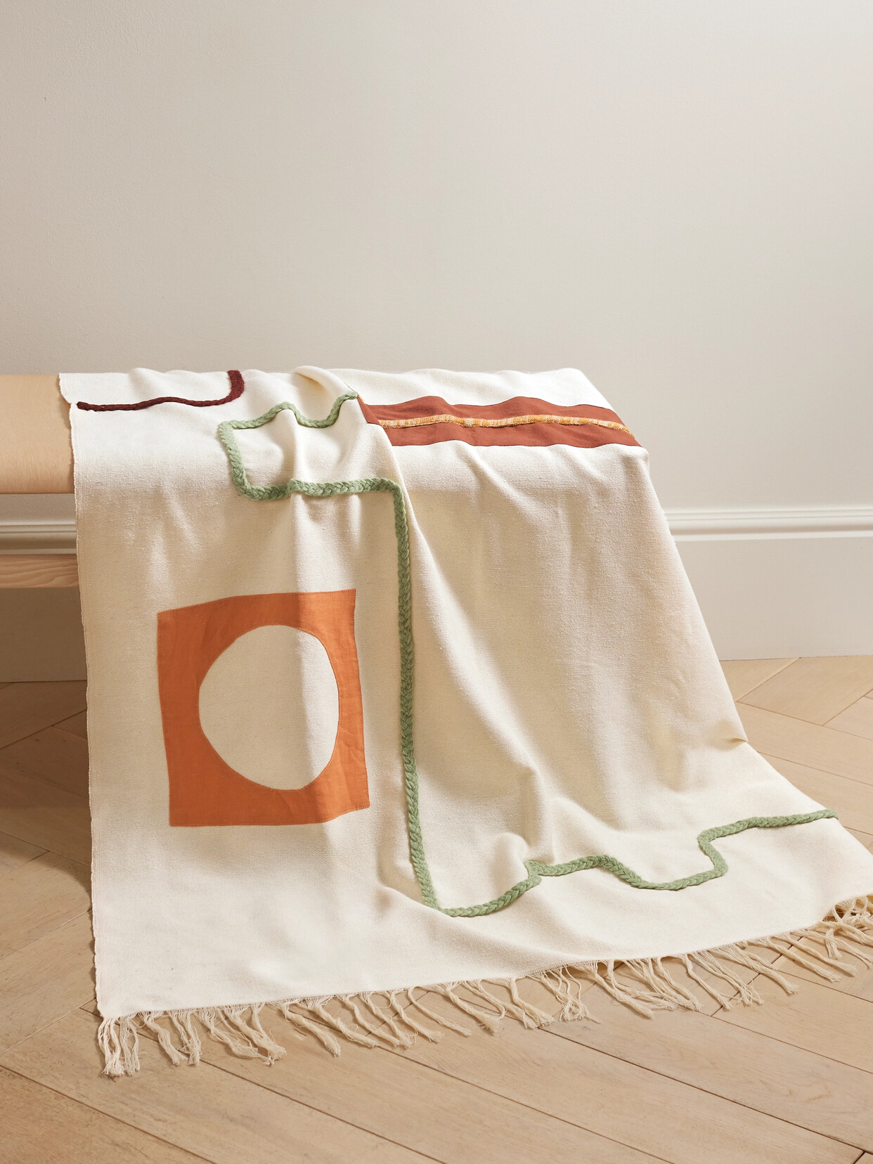 LRNCE - Zisou Fringed Wool-trimmed Cotton Throw - Cream