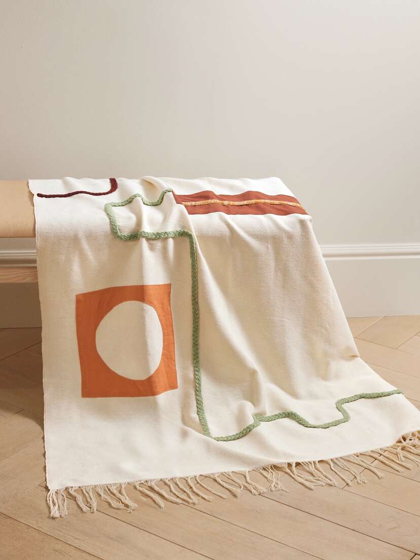 LRNCE Zisou Fringed Wool-trimmed Cotton Throw