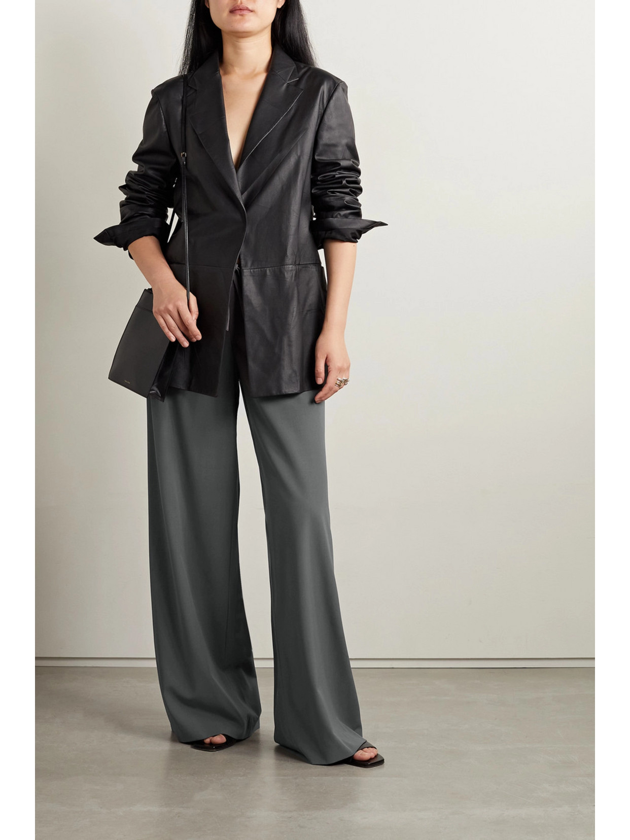 The Row Barrie Wide-leg Wool-crepe Pants In Gray