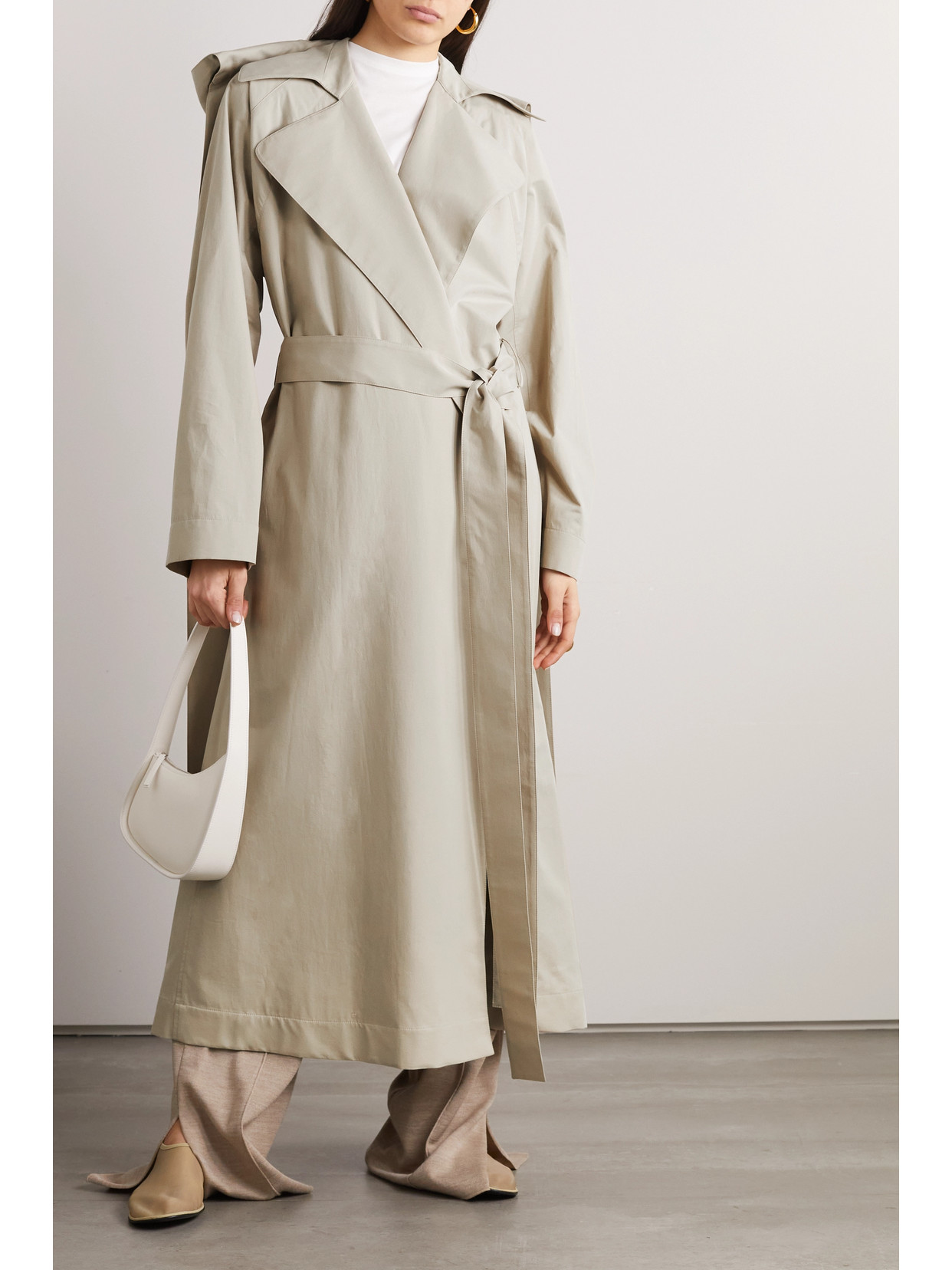 Shop The Row Badva Hooded Draped Cotton Trench Coat In Gray