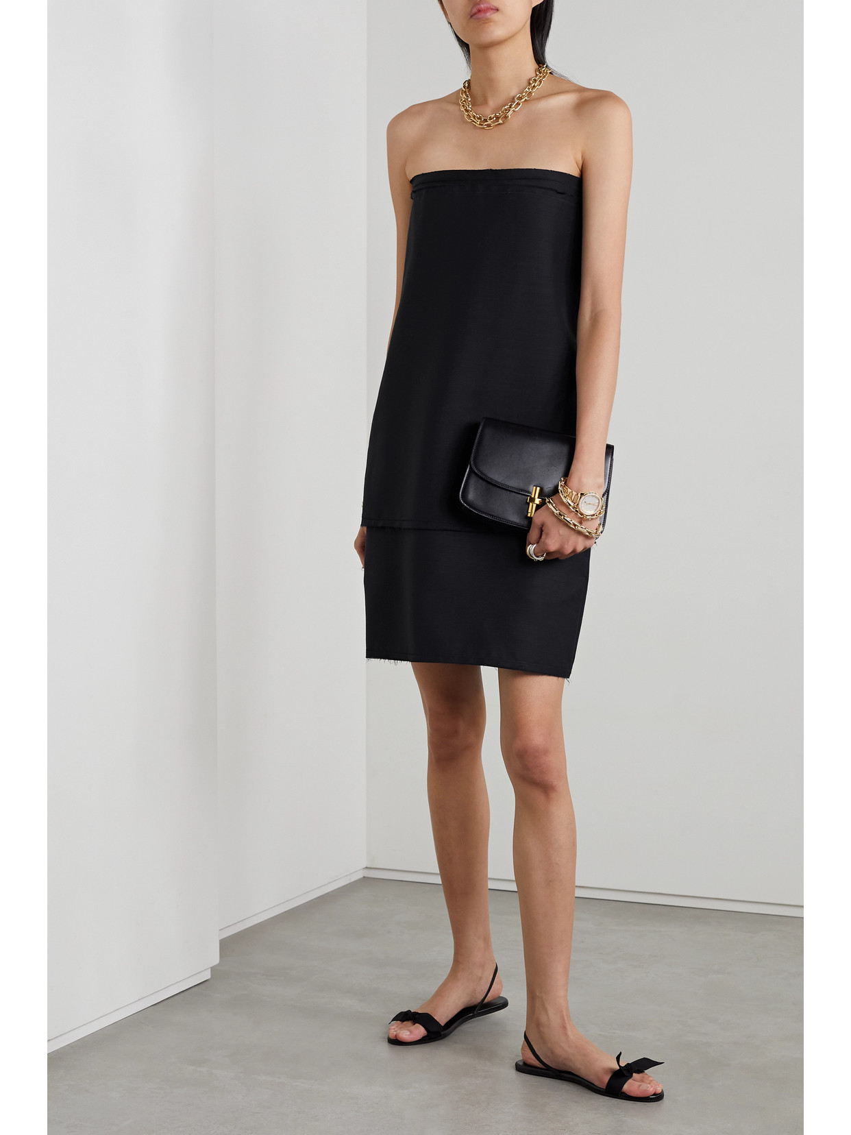The Row Bergliot Strapless Wool And Mohair-blend Mini Dress In Black
