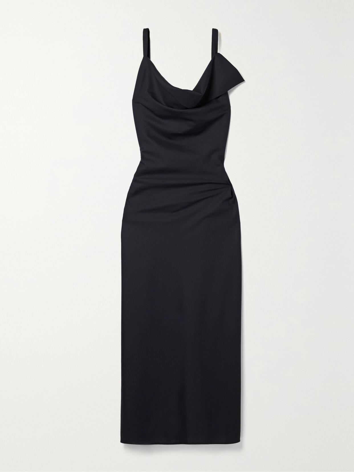 The Row Berna Draped Open-back Wool Midi Dress In Blue