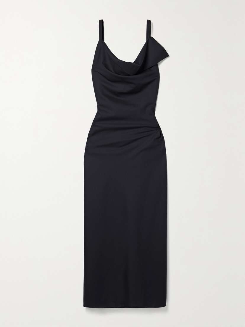 The Row Berna Draped Open-back Wool Midi Dress