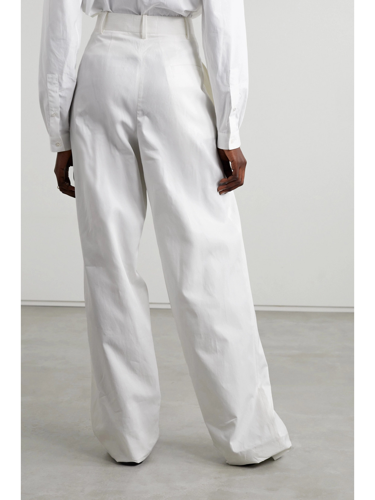 Shop The Row Bufus Pleated Cotton-poplin Straight-leg Pants In White