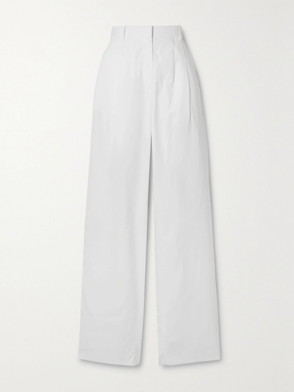 The Row Bufus Pleated Cotton-poplin Straight-leg Pants In Ivory