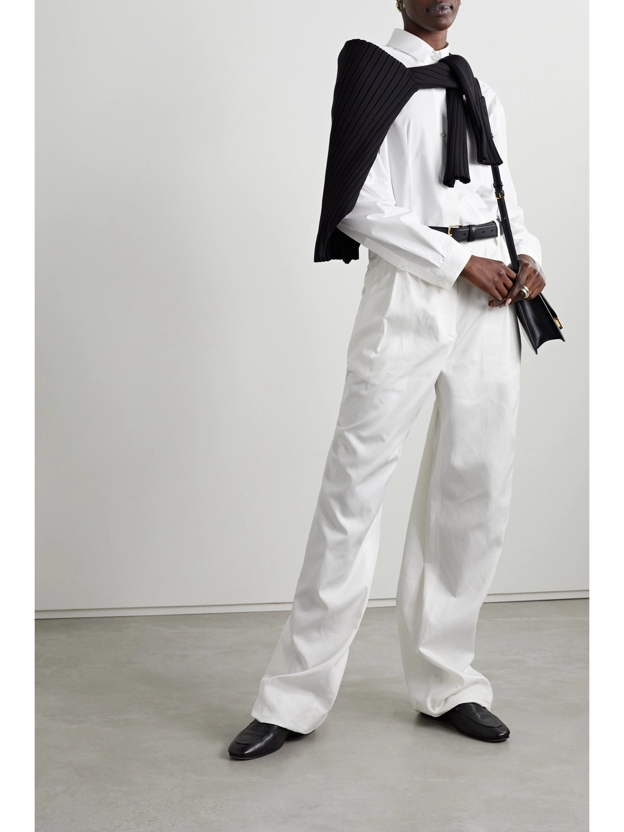 Shop The Row Bufus Pleated Cotton-poplin Straight-leg Pants In White