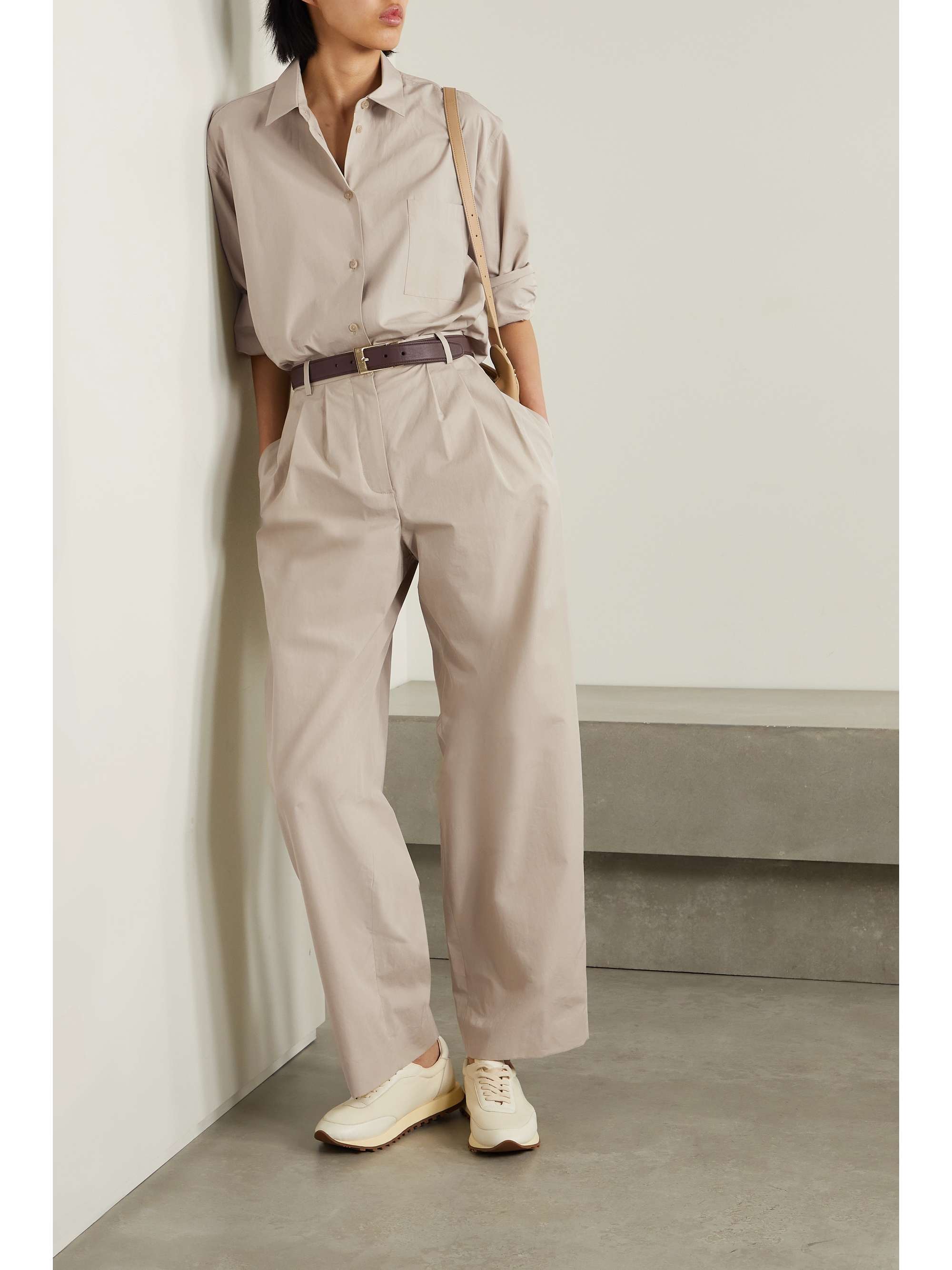 THE ROW Bufus pleated cotton-poplin straight-leg pants