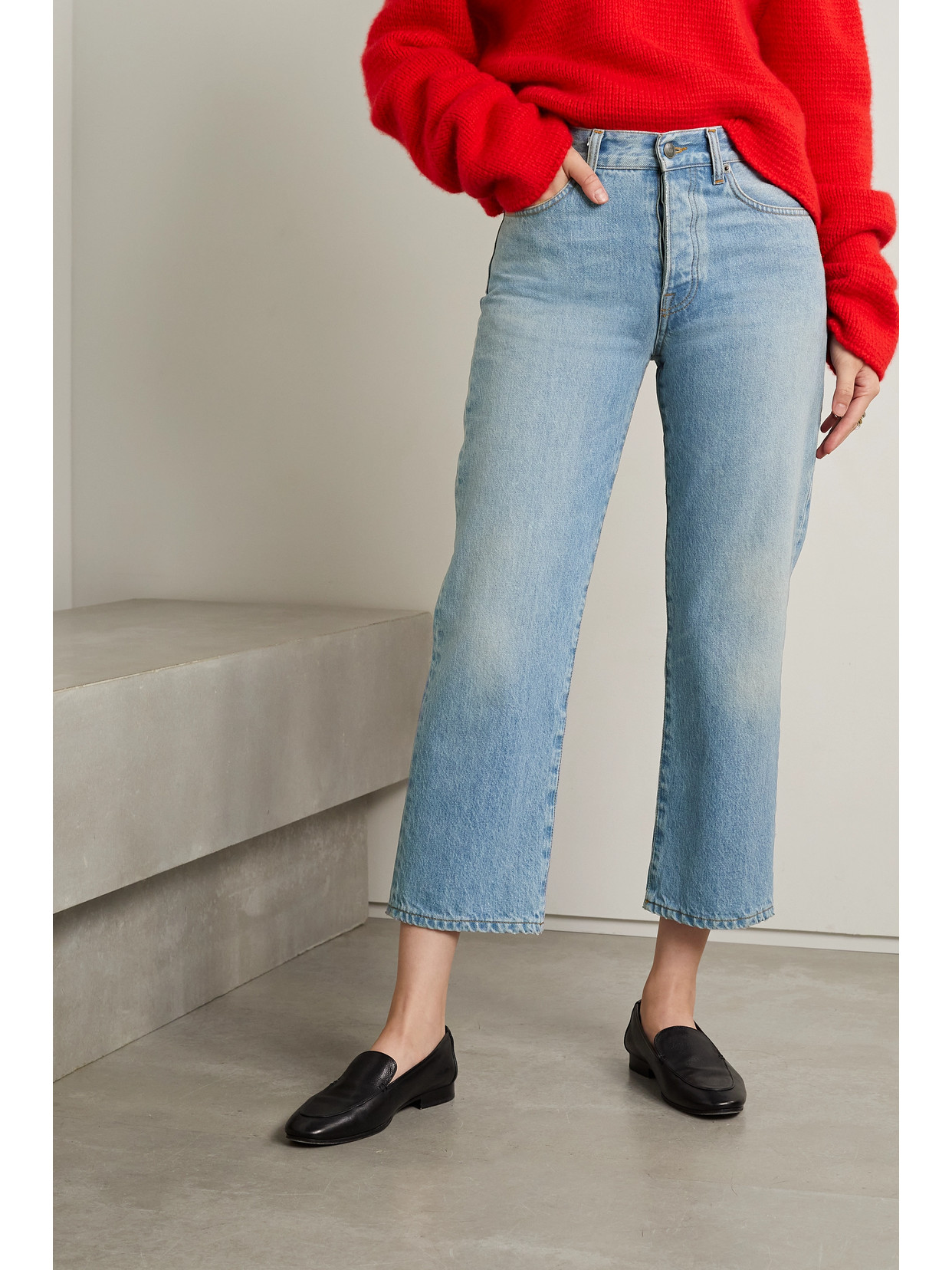 Shop The Row Lesley Cropped High-rise Flared Jeans In Blue