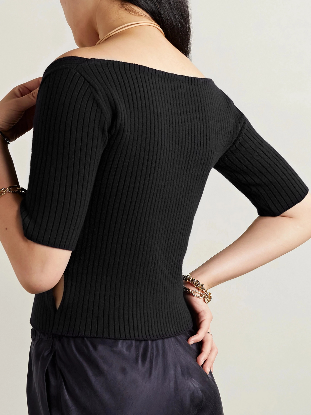 The Row Grais Crop Wool Rib Knit Top In Blue