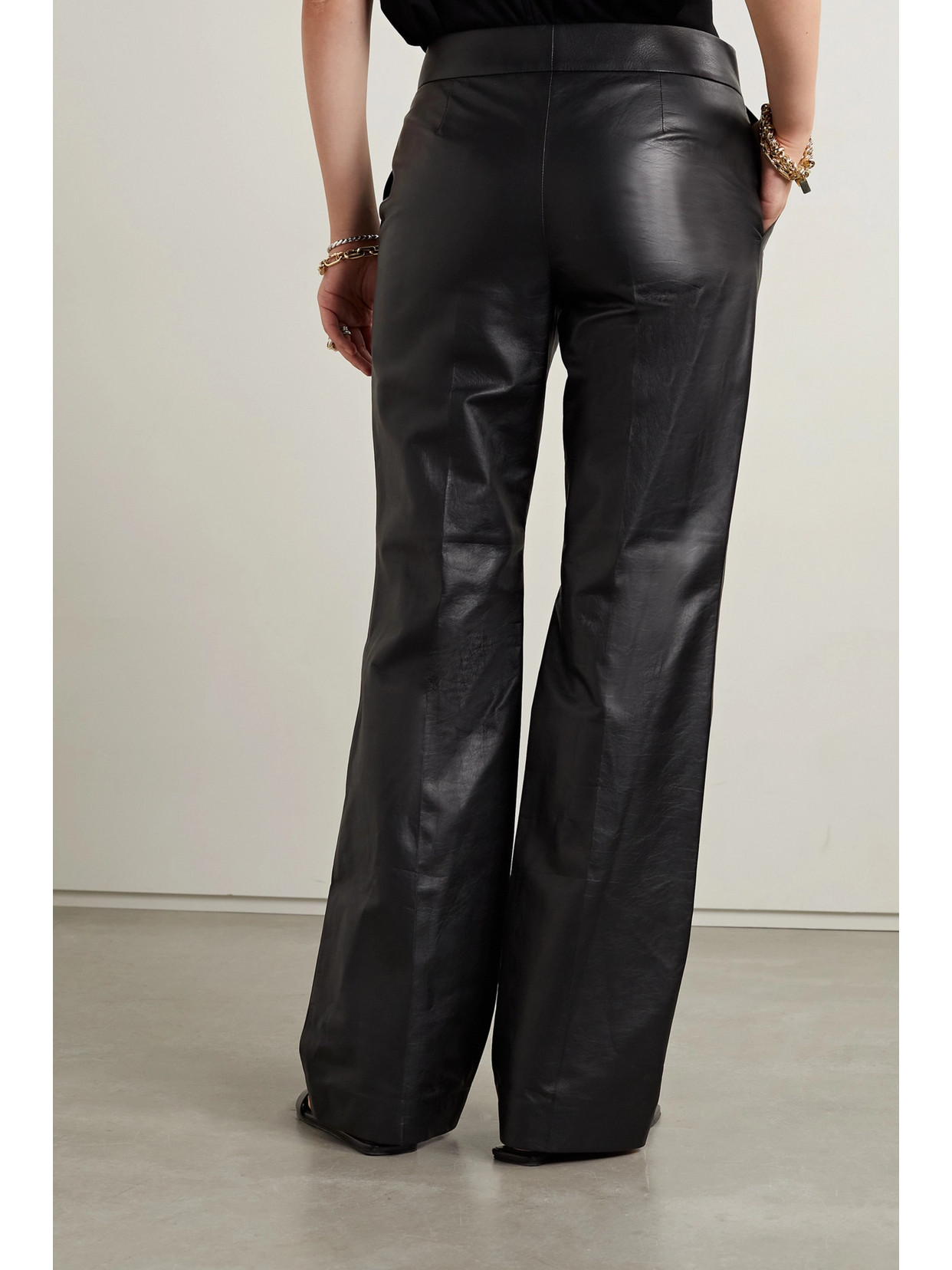 The Row Baer Flared Leather Pants In Black