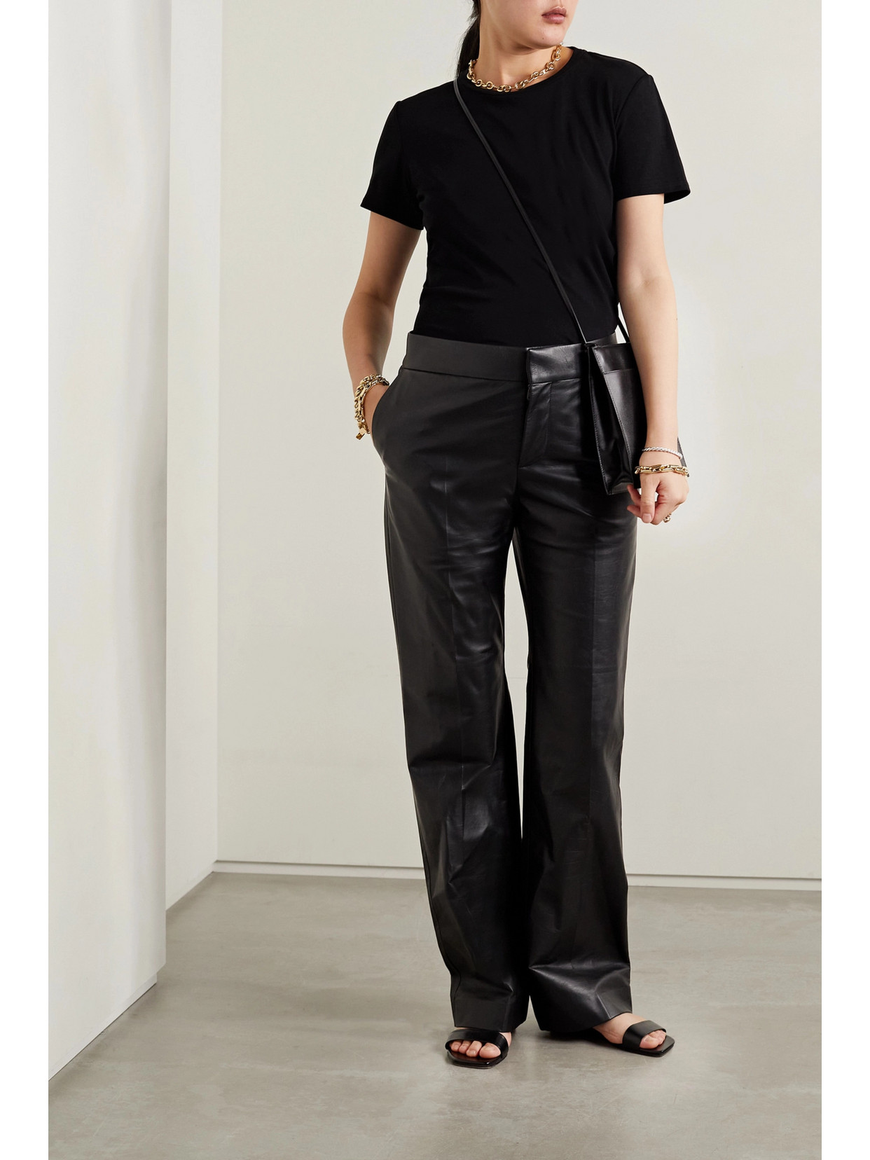 The Row Baer Flared Leather Pants In Black