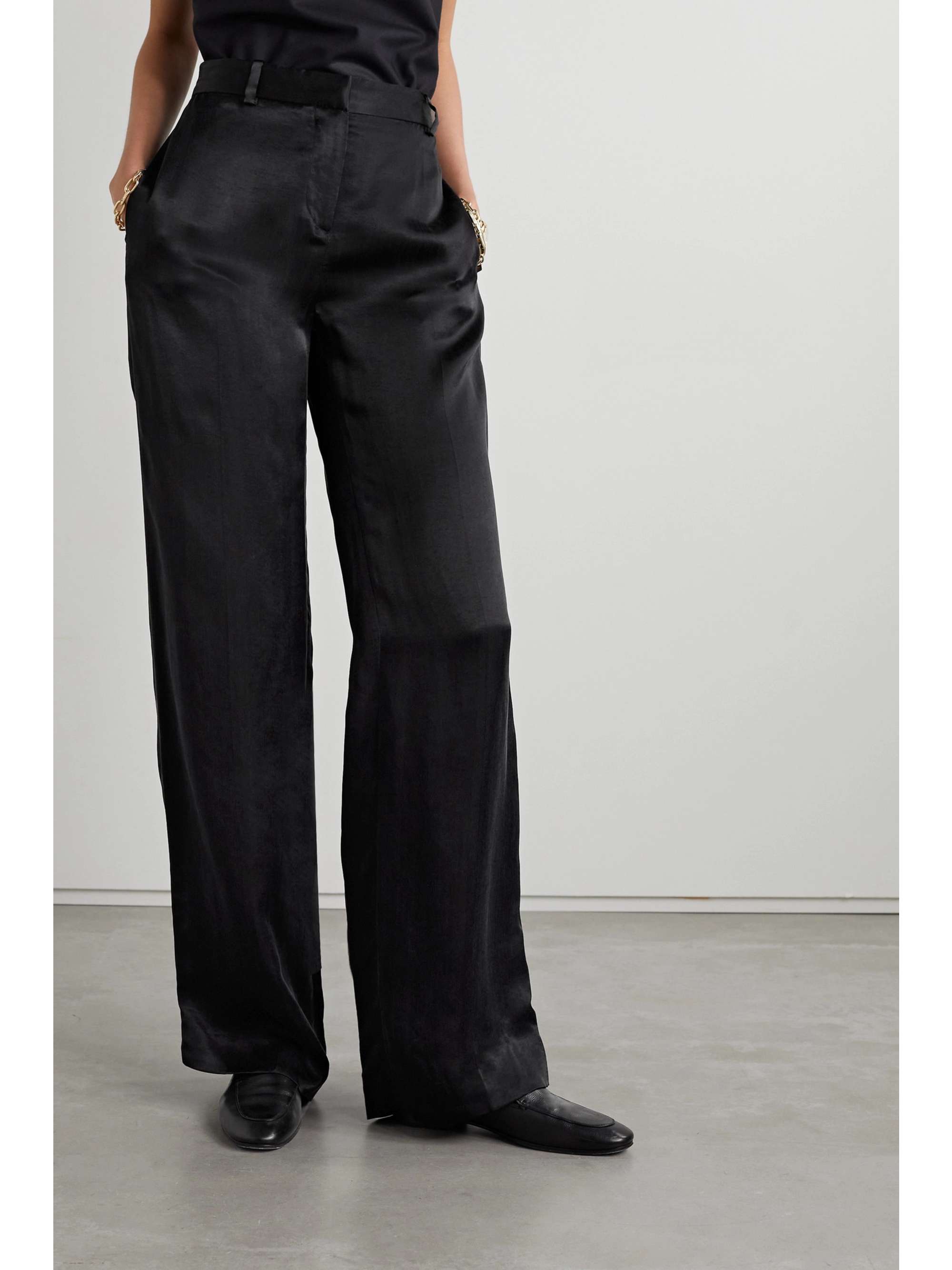 THE ROW Bany wool-satin wide-leg pants