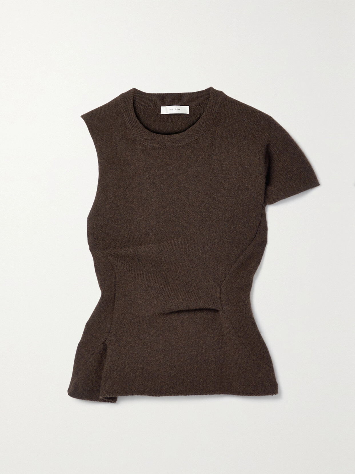 The Row Charlise Gathered Asymmetric Cashmere Top In Brown