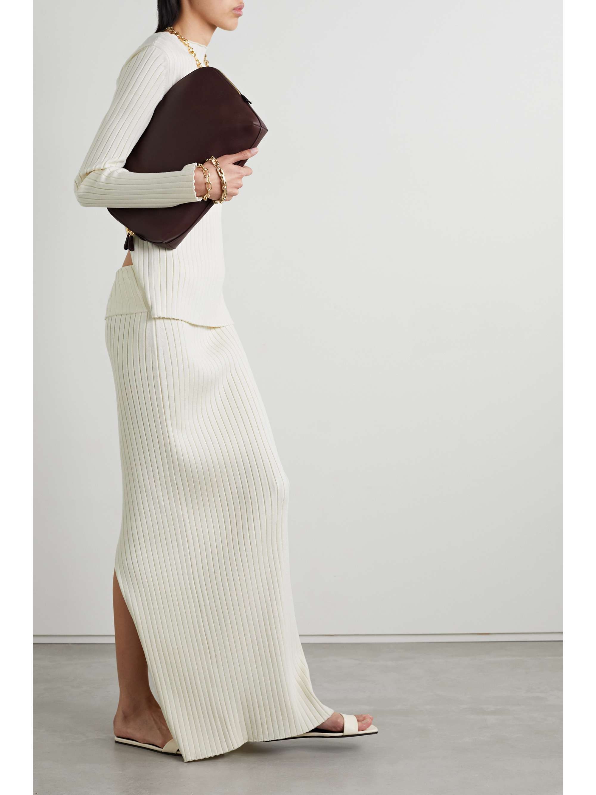 THE ROW Moss ribbed silk maxi skirt