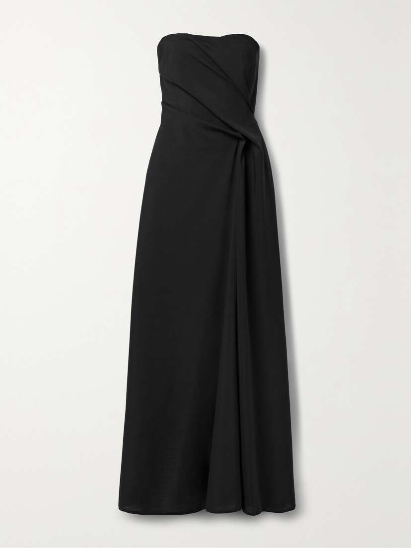 The Row Bima Strapless Gathered Crepe Bustier Maxi Dress