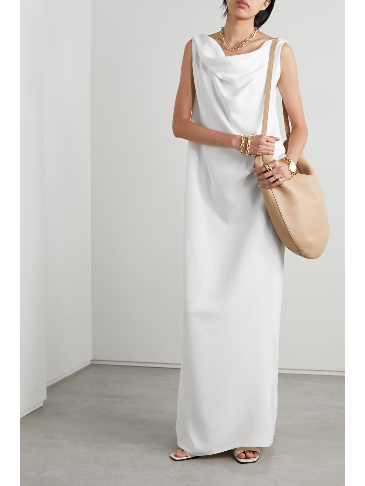 Shop The Row Bamaris One-shoulder Draped Silk-crepe Maxi Dress In White