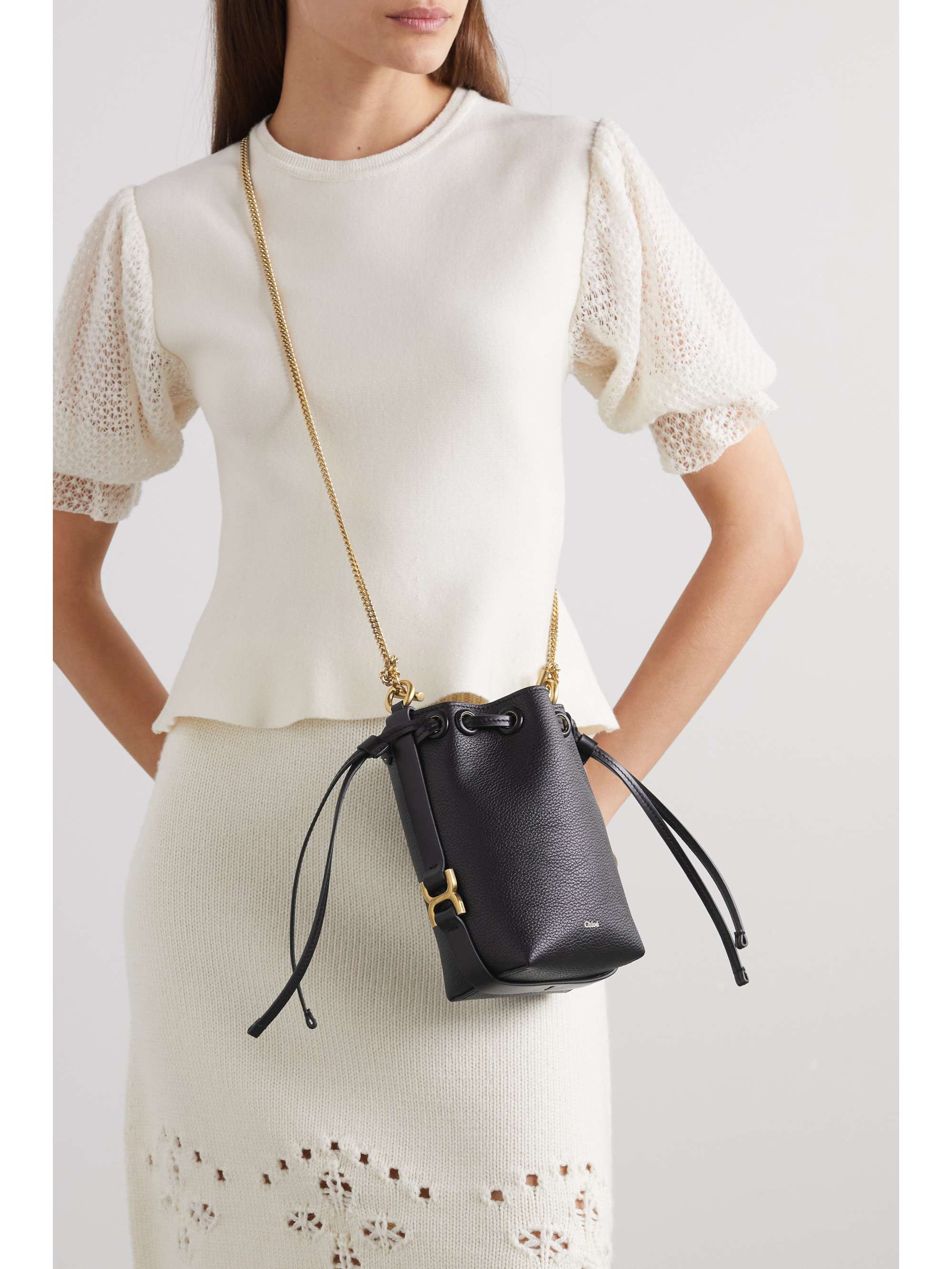 CHLOÉ + NET SUSTAIN Marcie mini embellished textured-leather bucket bag ...