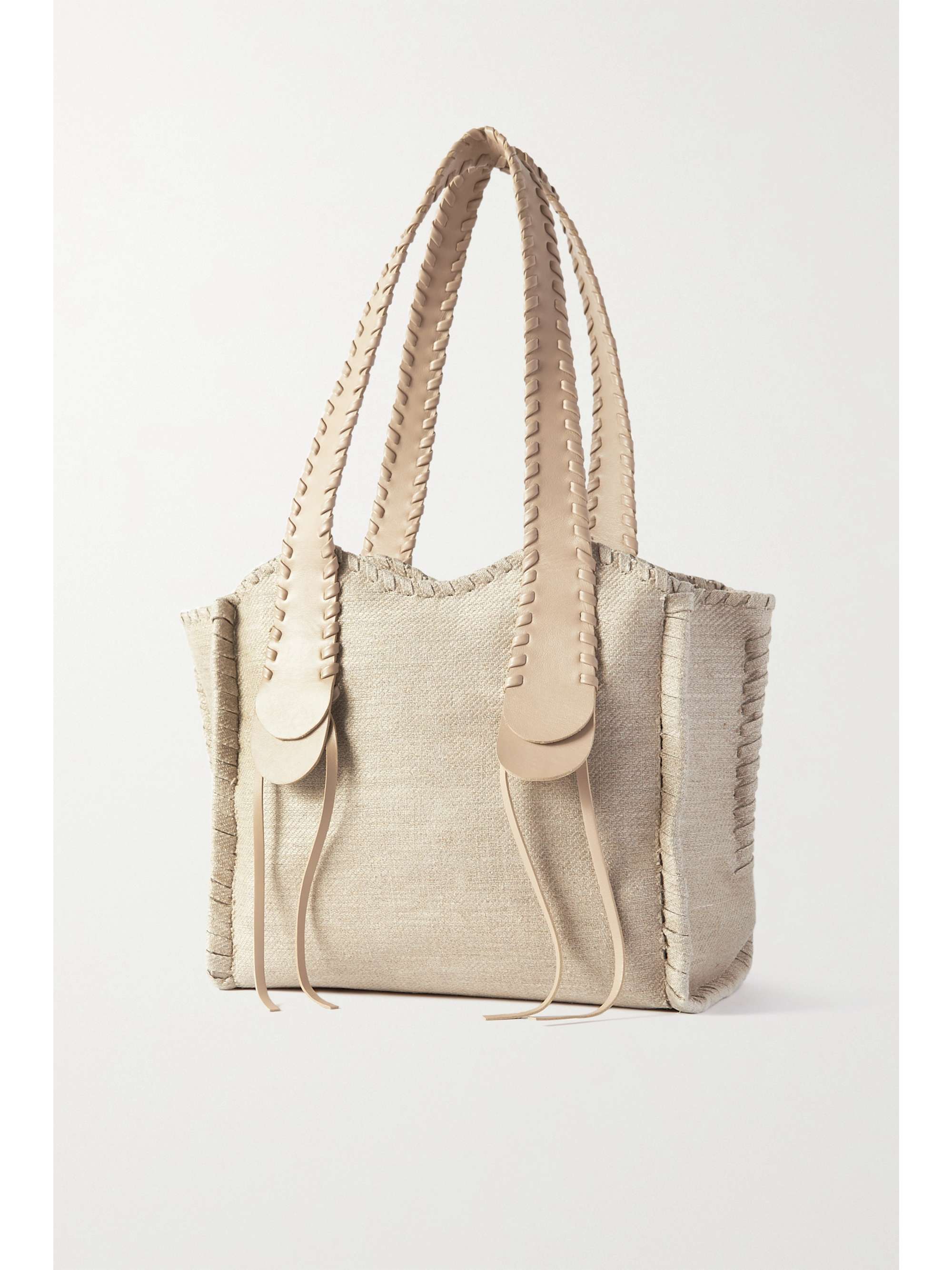 CHLOÉ Mony large leather-trimmed whipstitched linen tote | NET-A