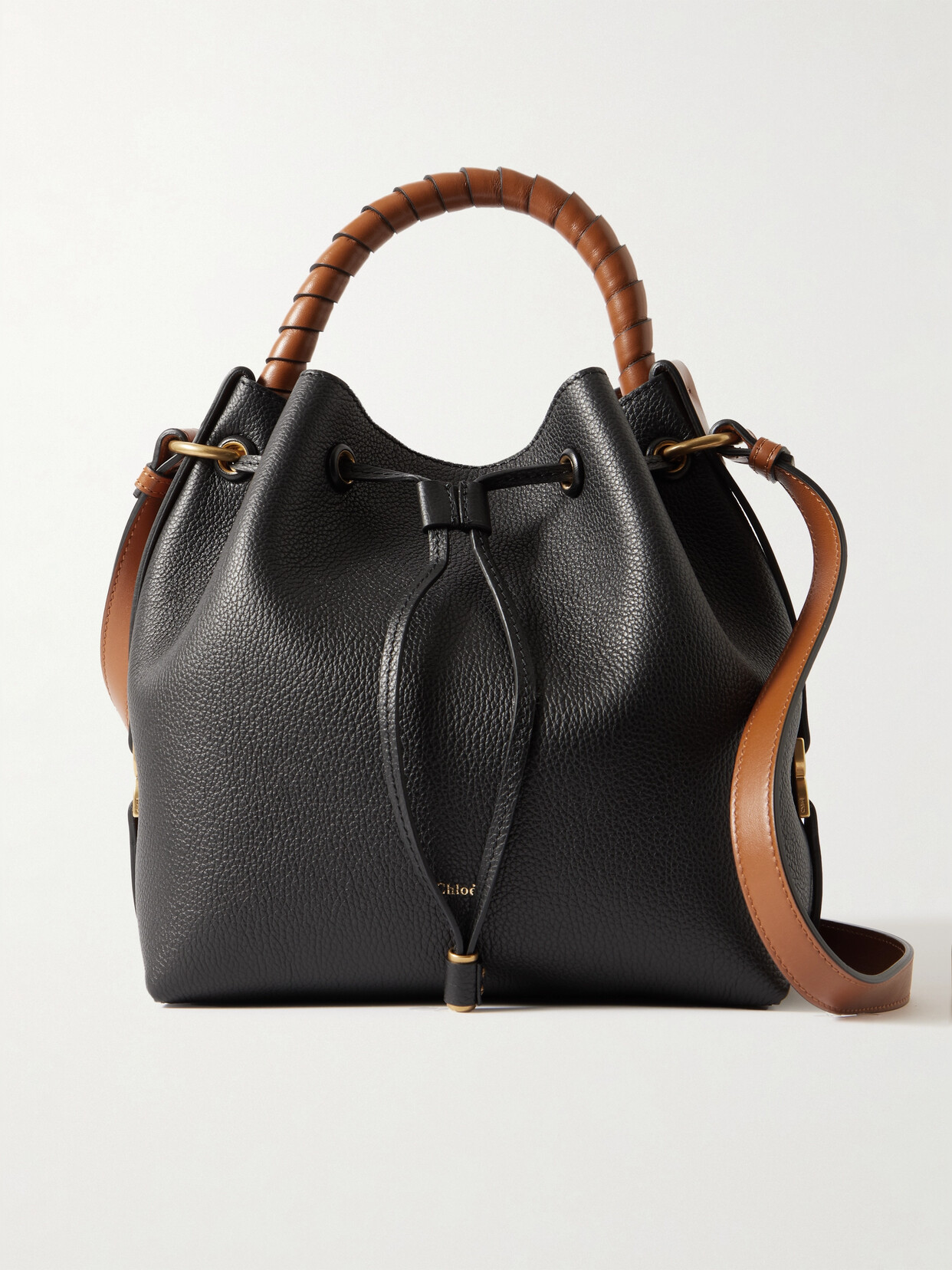 Chloé Marcie Drawstring Calfskin Bucket Bag In Black