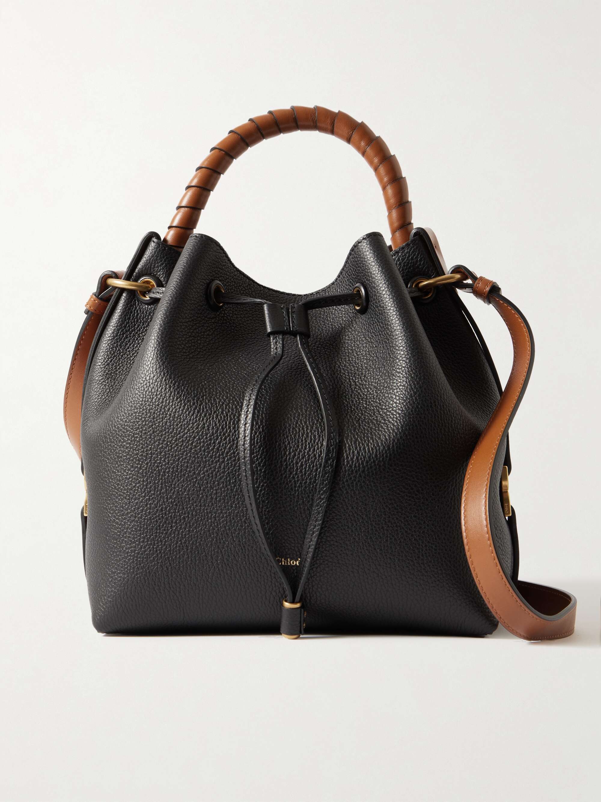 CHLOÉ + NET SUSTAIN Marcie two-tone textured-leather bucket bag | NET-A ...