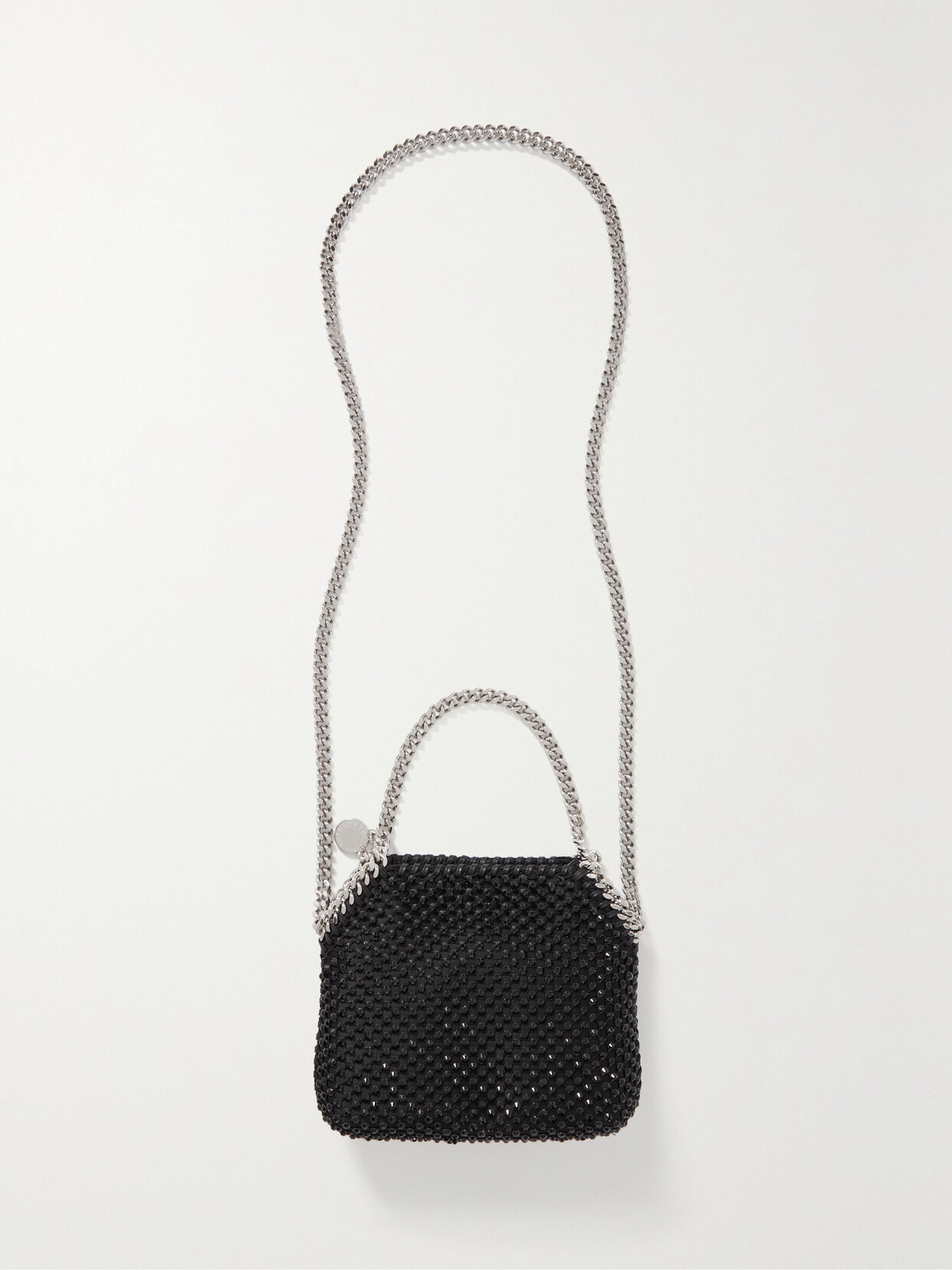 STELLA MCCARTNEY + NET SUSTAIN FALABELLA MINI CRYSTAL-EMBELLISHED SATIN AND MESH SHOULDER BAG