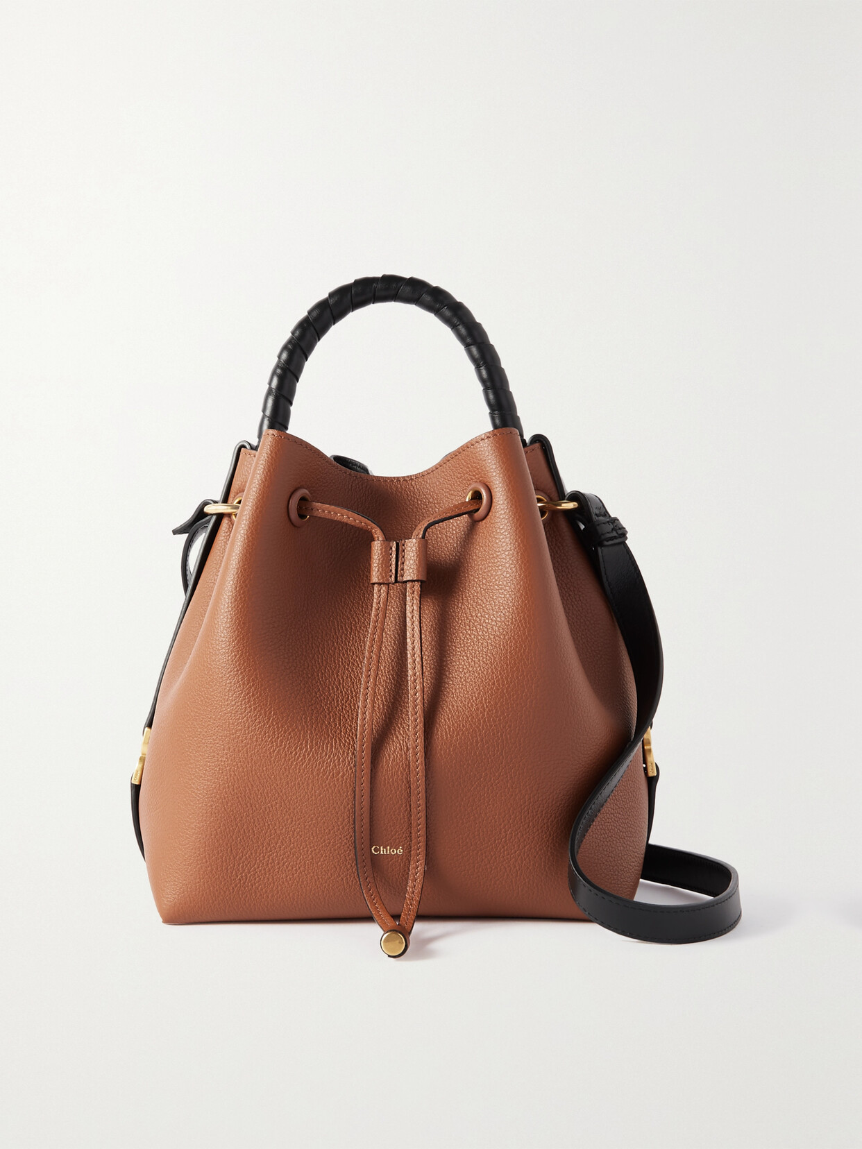 Chloé Marcie Two-tone Textured-leather Bucket Bag In Brown