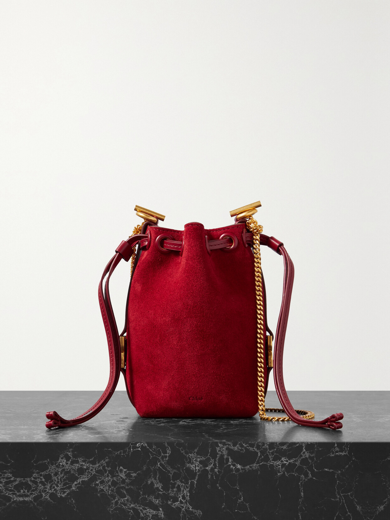 Chloé - + Net Sustain Marcie Mini Embellished Leather-trimmed Suede Bucket Bag - Red