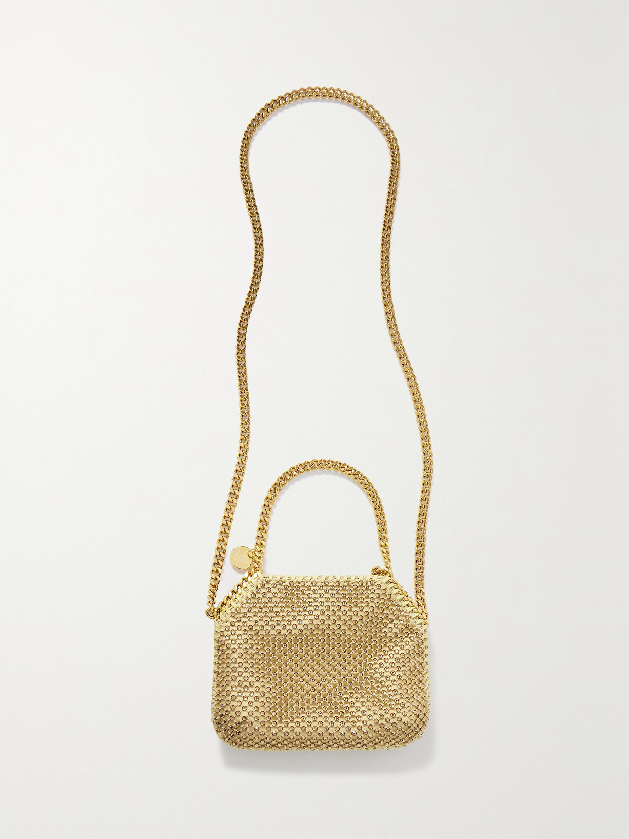 STELLA MCCARTNEY + NET SUSTAIN FALABELLA MINI CRYSTAL-EMBELLISHED SATIN AND MESH SHOULDER BAG