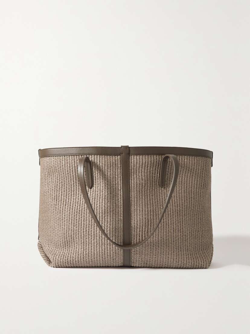 Brunello Cucinelli Bead-embellished Leather-trimmed Woven Cotton-blend Tote