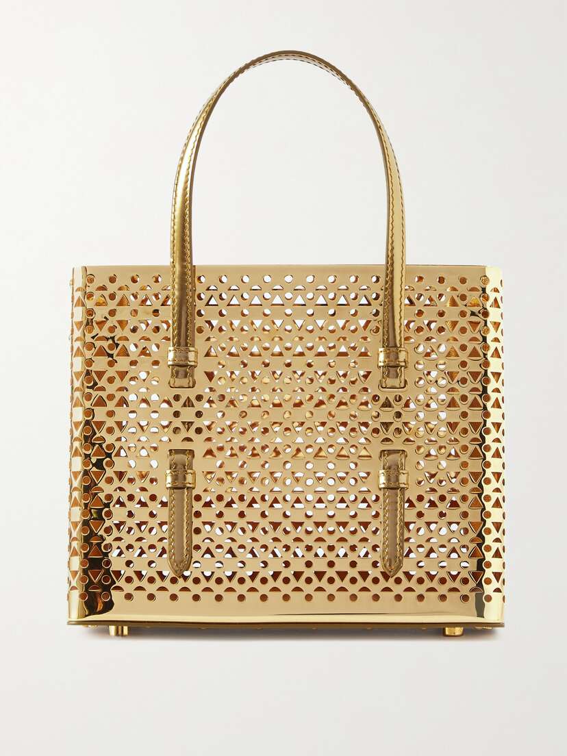Alaïa Mina 20 Small Leather-trimmed Laser-cut Metal Tote