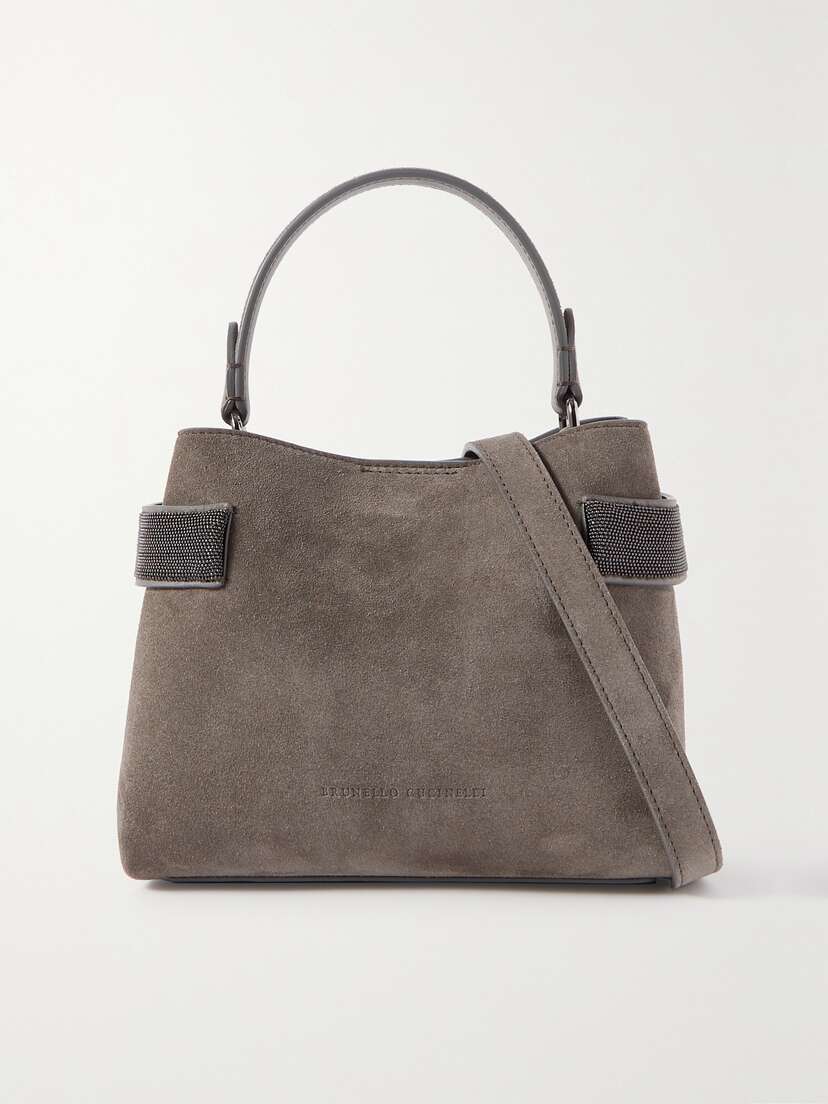 Brunello Cucinelli Bead-embellished Suede Shoulder Bag
