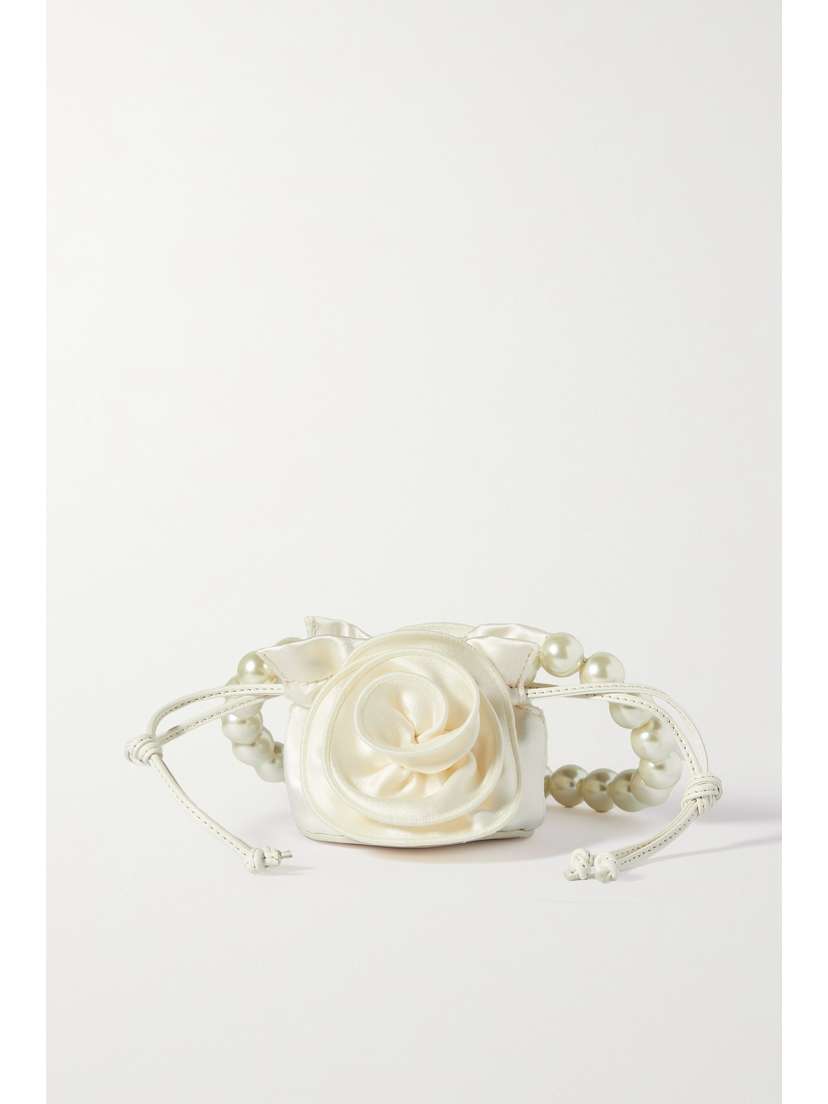 Magda Butrym Magda Micro Faux Pearl-embellished Appliquéd Ruched Satin Tote