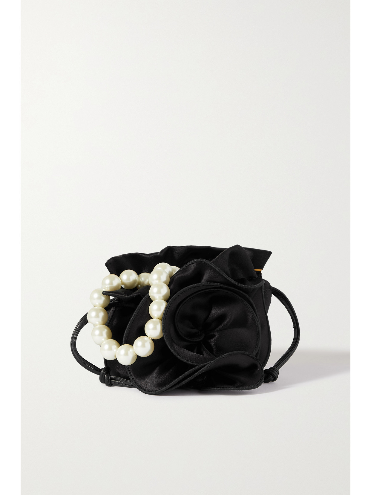 Magda Butrym Magda Small Faux Pearl-embellished Appliquéd Satin Clutch In Black