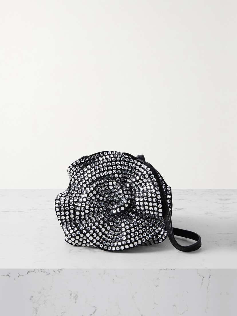 Magda Butrym Leather-trimmed Crystal-embellished Satin Shoulder Bag