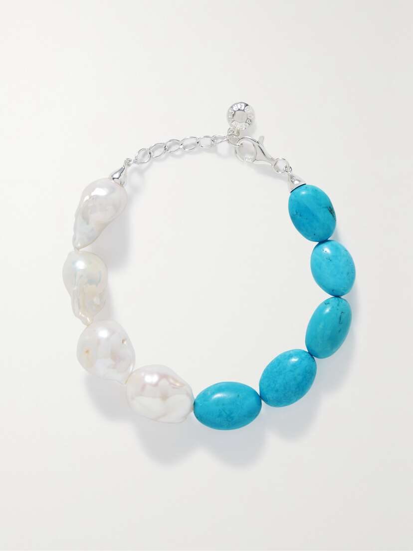 Fry Powers Silver, Turquoise And Pearl Bracelet