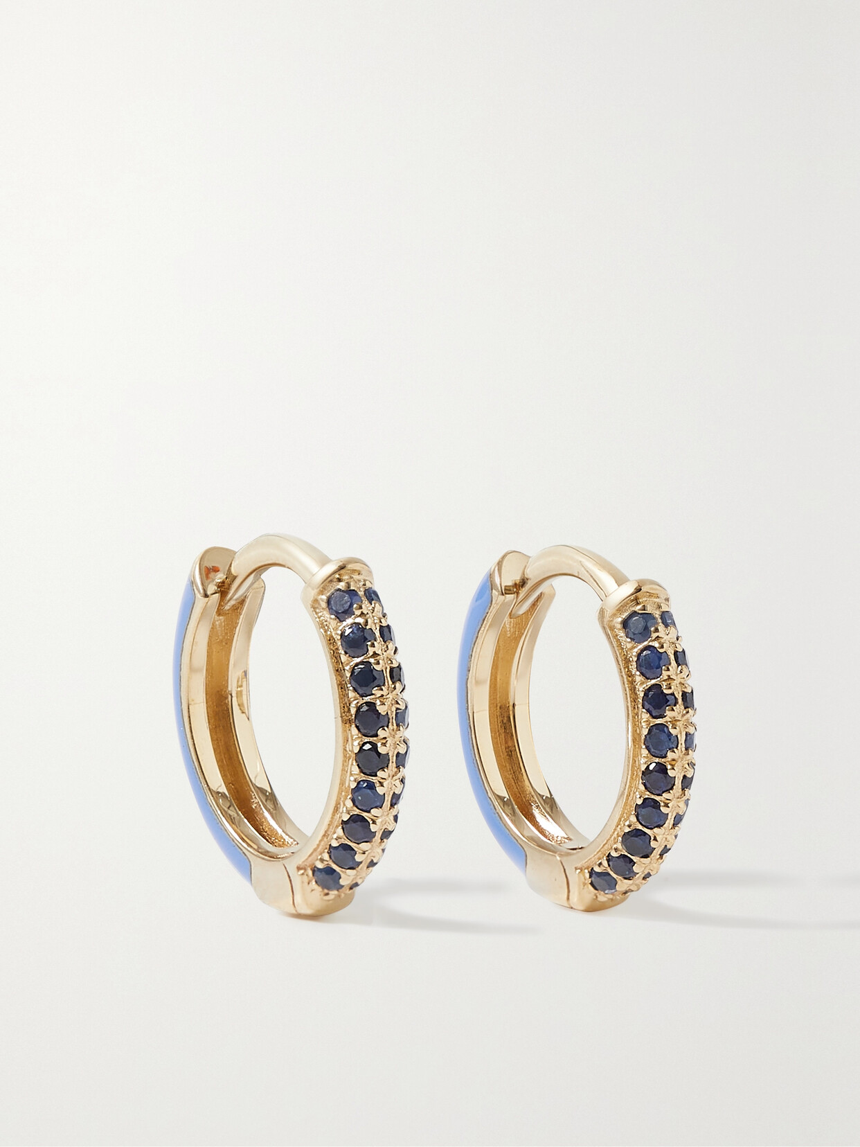 Fry Powers Sparkle Huggies 14-karat Gold, Sapphire And Enamel Hoop Earrings In Purple