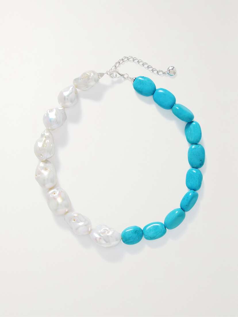 Fry Powers Silver, Turquoise And Pearl Necklace