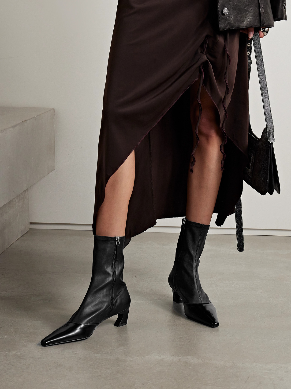 Acne Studios Patent-trimmed Leather Ankle Boots In Black