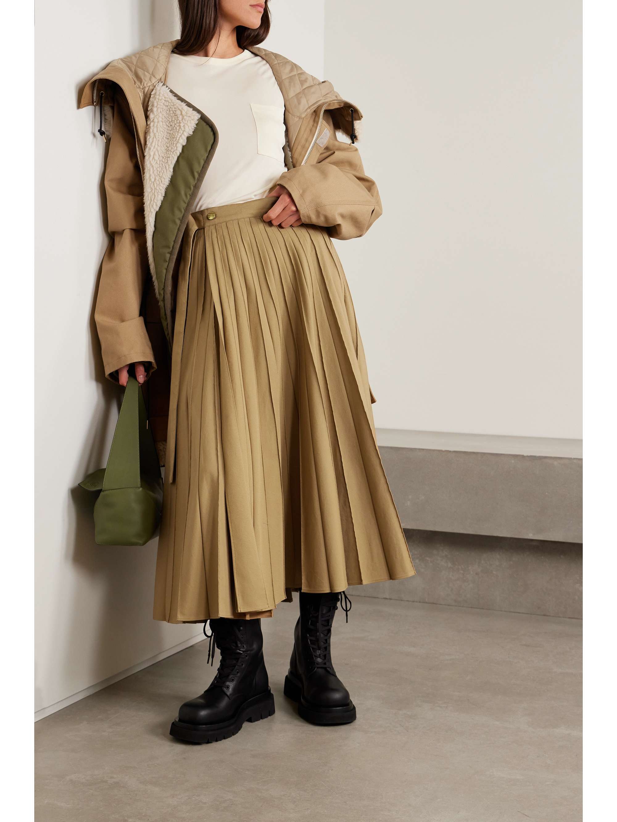 SACAI + Carhartt WIP hooded fleece-trimmed cotton-blend canvas coat