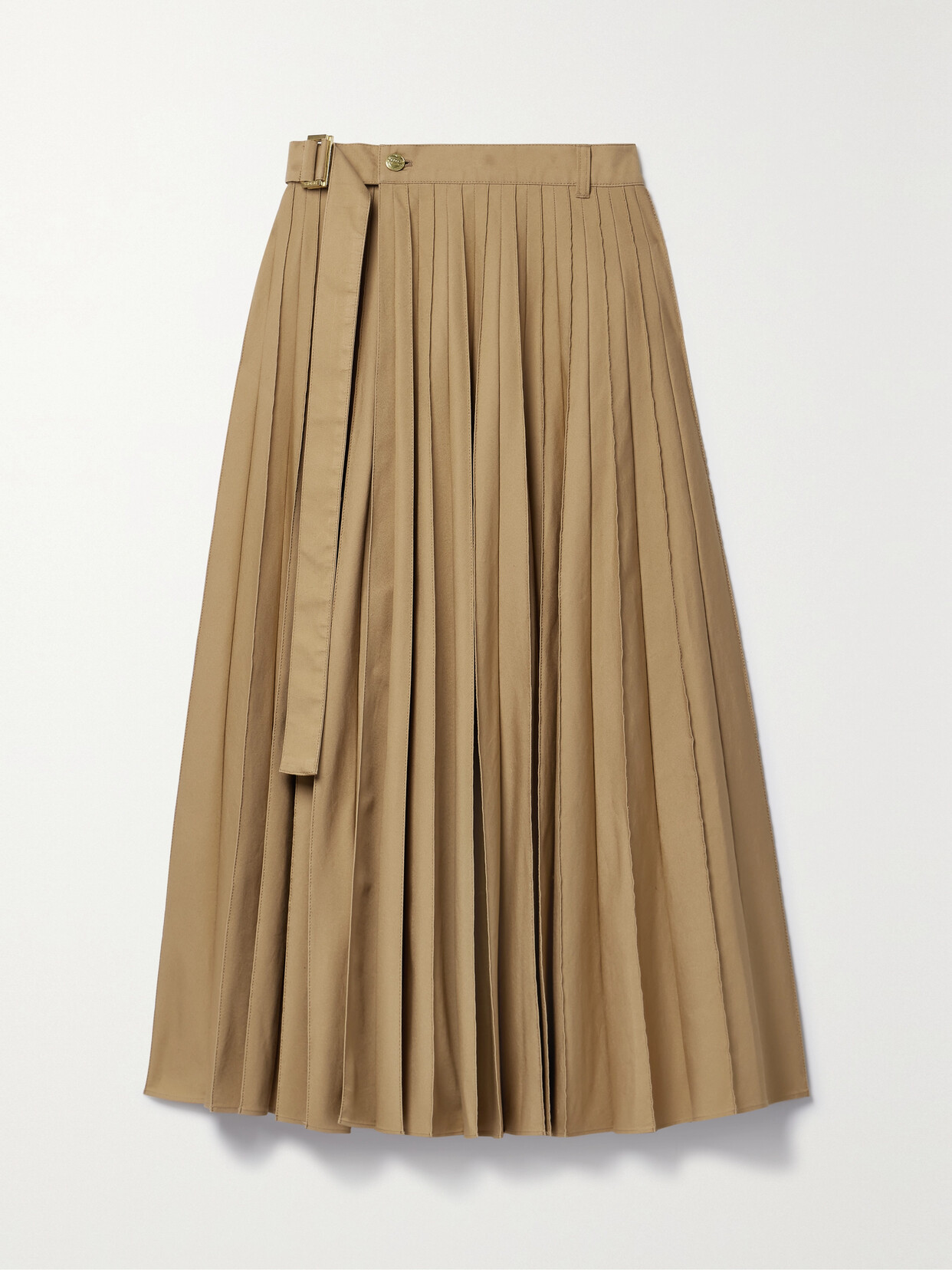 Sacai Pleated Midi Skirt With Belt In Neutrals