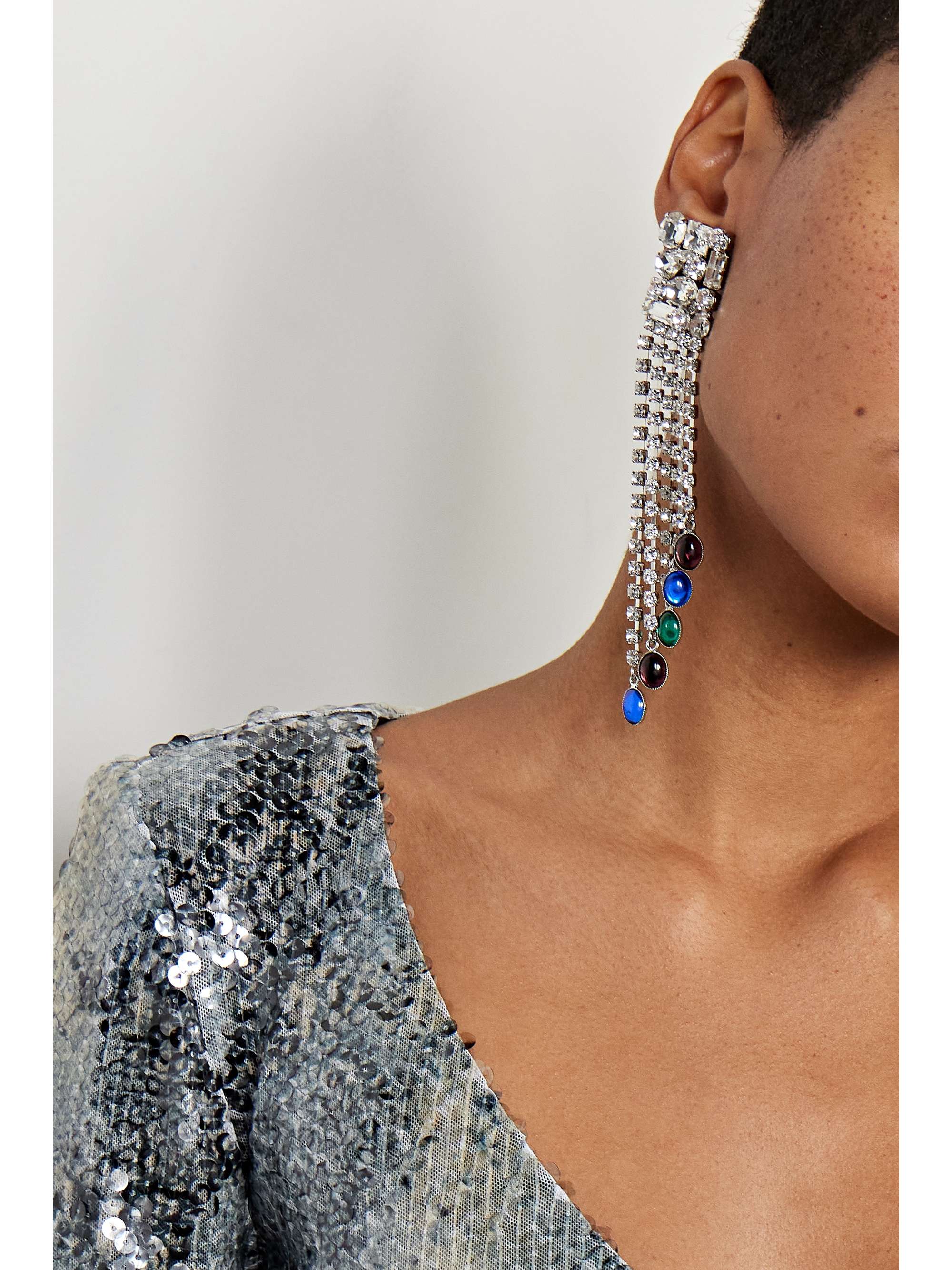 ALESSANDRA RICH Silver-tone crystal clip earrings | NET-A-PORTER