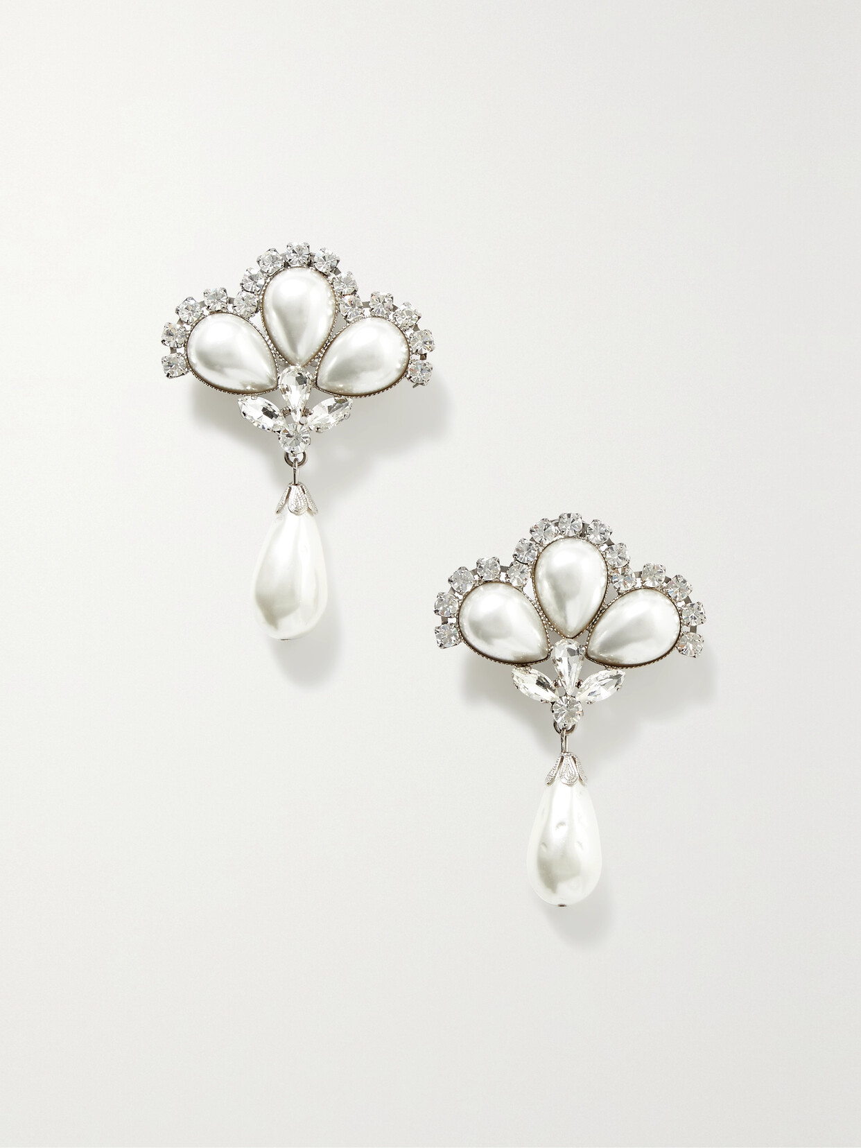 ALESSANDRA RICH SILVER-TONE FAUX PEARL AND CRYSTAL CLIP EARRINGS