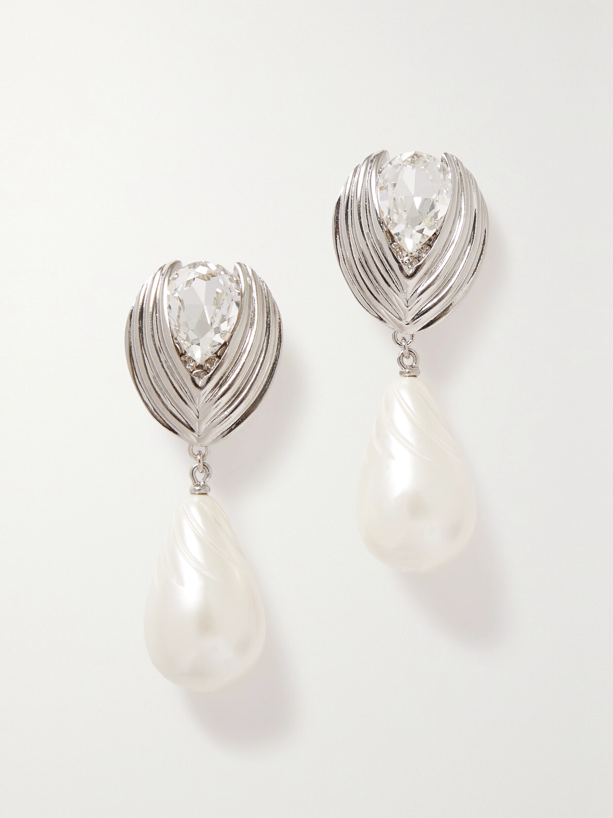 Alessandra Rich Silver-tone Crystal And Pearl Clip Earrings - One size