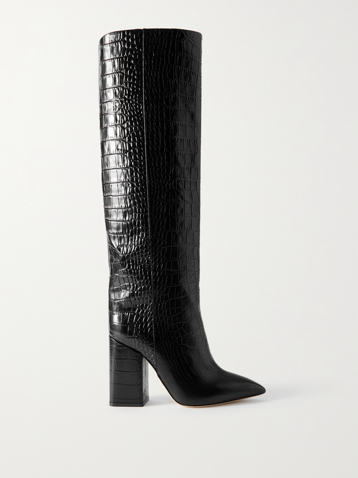 Shop Paris Texas Anja Croc-effect Leather Knee Boots In Black