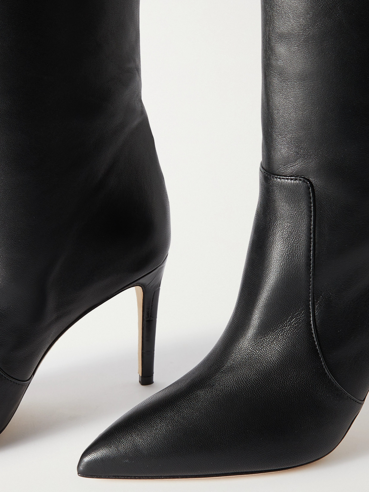 Paris Texas Arrow Toe Stiletto Boots In Black Leather In Black