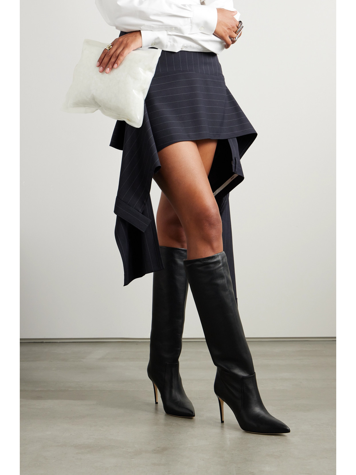 Paris Texas Arrow Toe Stiletto Boots In Black Leather In Black