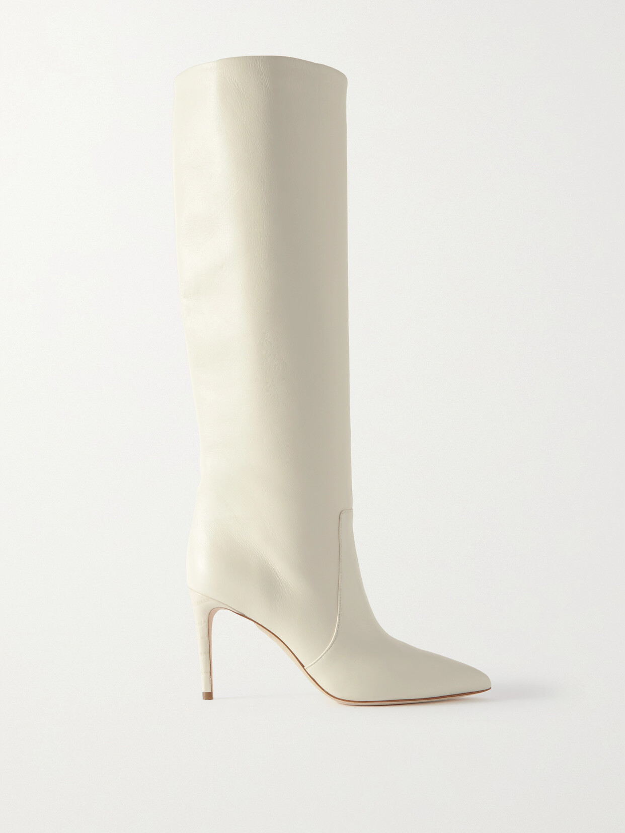 Paris Texas Stiletto Leather Knee Boots In Cream