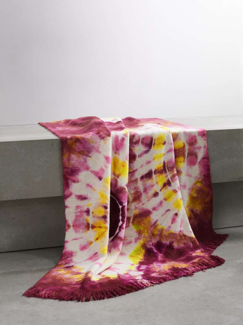 Gabriela Hearst Zircon Fringed Tie-dyed Cashmere Blanket
