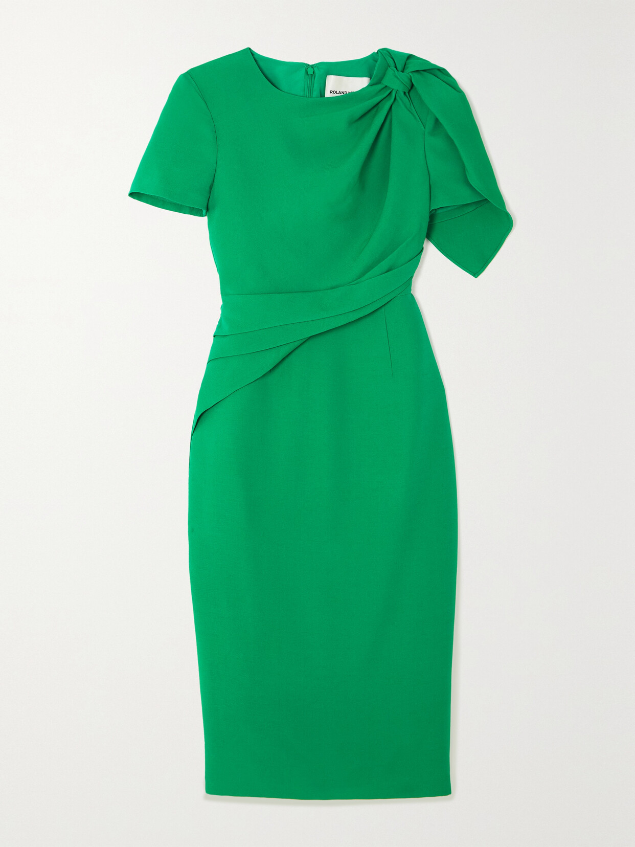 Roland Mouret - Bow-detailed Draped Wool And Silk-blend Crepe Midi Dress - Green